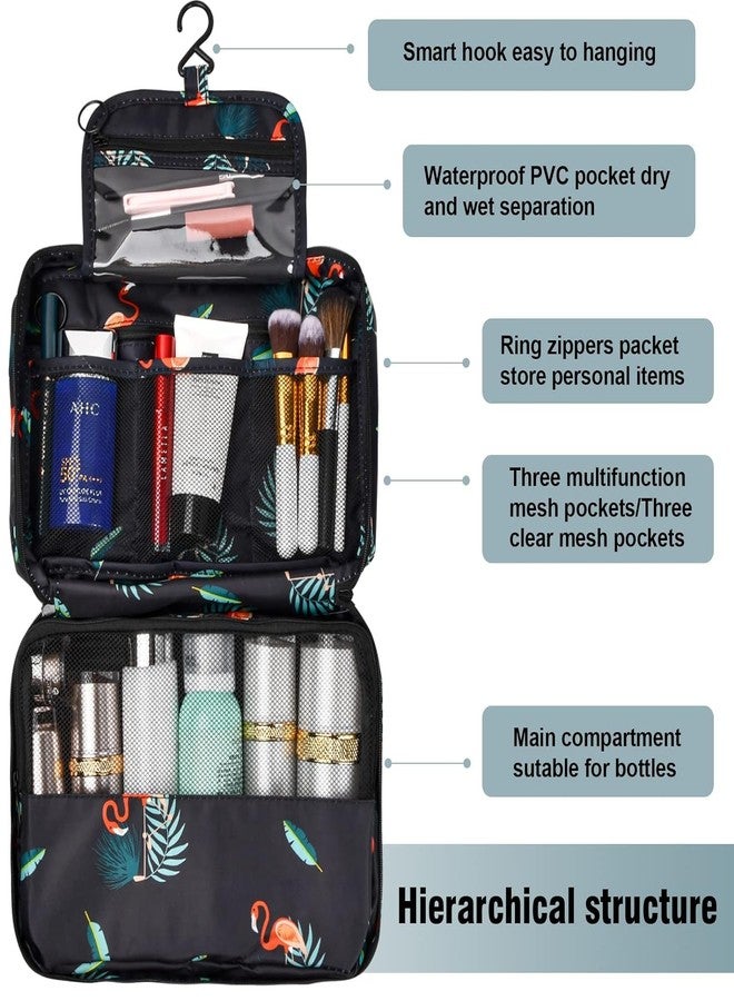 13 SOEME Travel Organizer - Toiletry Bag for Men & Women | Waterproof Nylon Hanging Organizer Bag for Makeup/Shaving Kit/Cosmetics (Black Flamingo) - Image 3